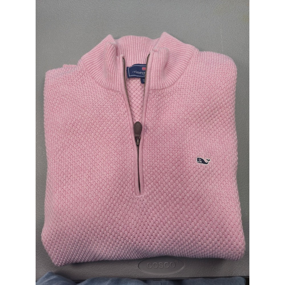 Vineyard Vines Mens Pink Cotton Honeycomb Knit Quarter Zip Sweater Size M - Picture 1 of 12